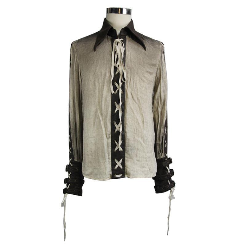 DEVIL FASHION Men's Leather Trimmed Goth Punk Shirt