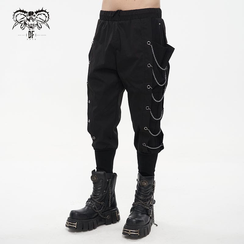 DEVIL FASHION Men's Punk Big-pocket Chains Jogger Pants