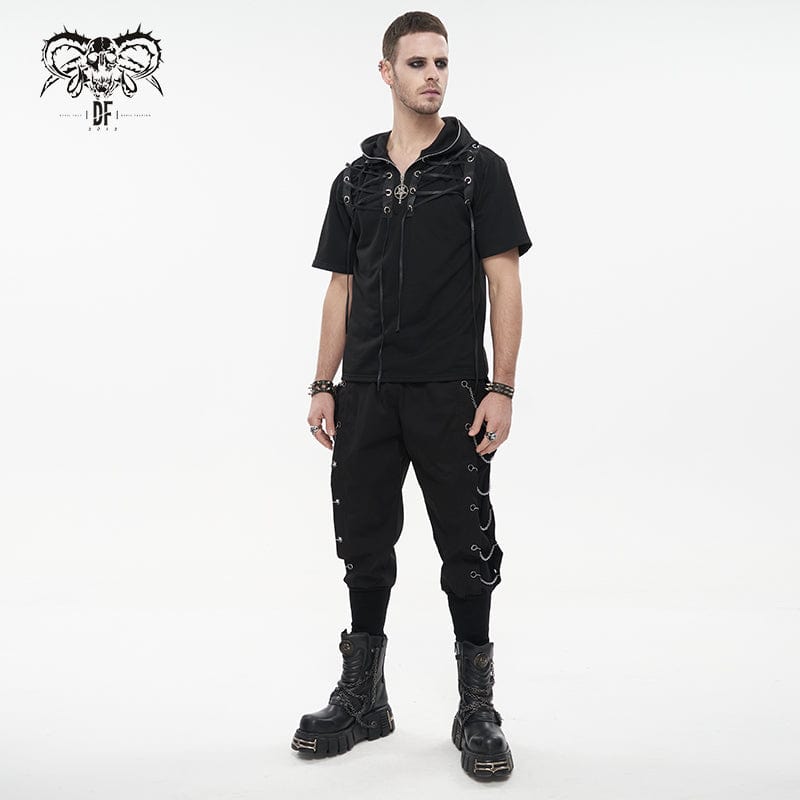 DEVIL FASHION Men's Punk Big-pocket Chains Jogger Pants
