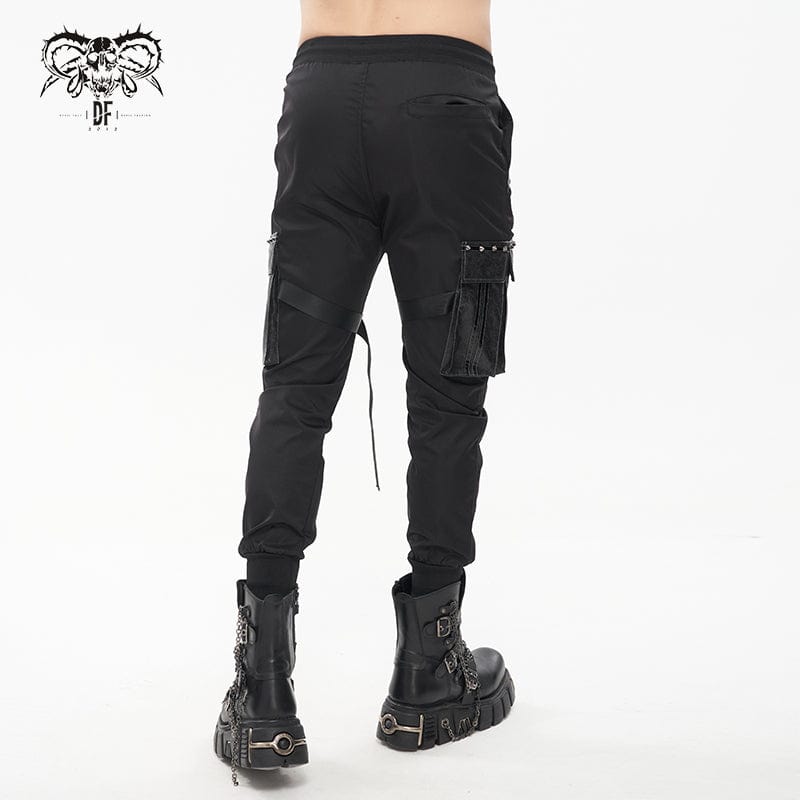DEVIL FASHION Men's Punk Big-pocket Strap Belt Jogger Pants
