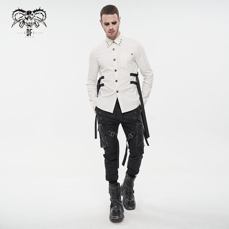 DEVIL FASHION Men's Punk Big-pocket Strap Belt Jogger Pants