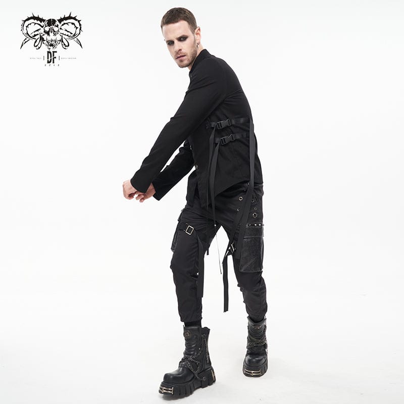 DEVIL FASHION Men's Punk Big-pocket Strap Belt Jogger Pants
