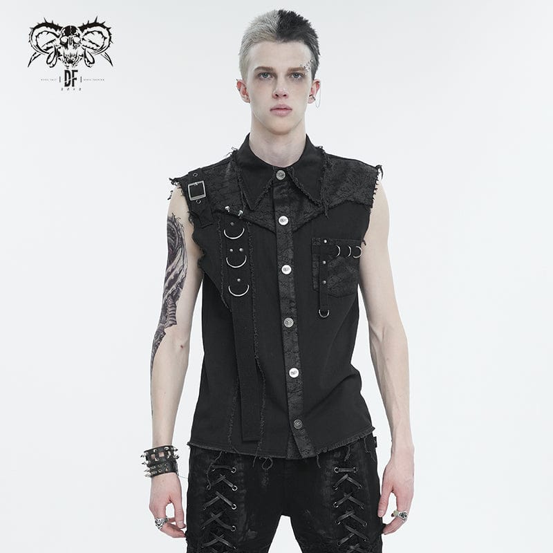 DEVIL FASHION Men's Punk Buckle Splice Unedged Vest