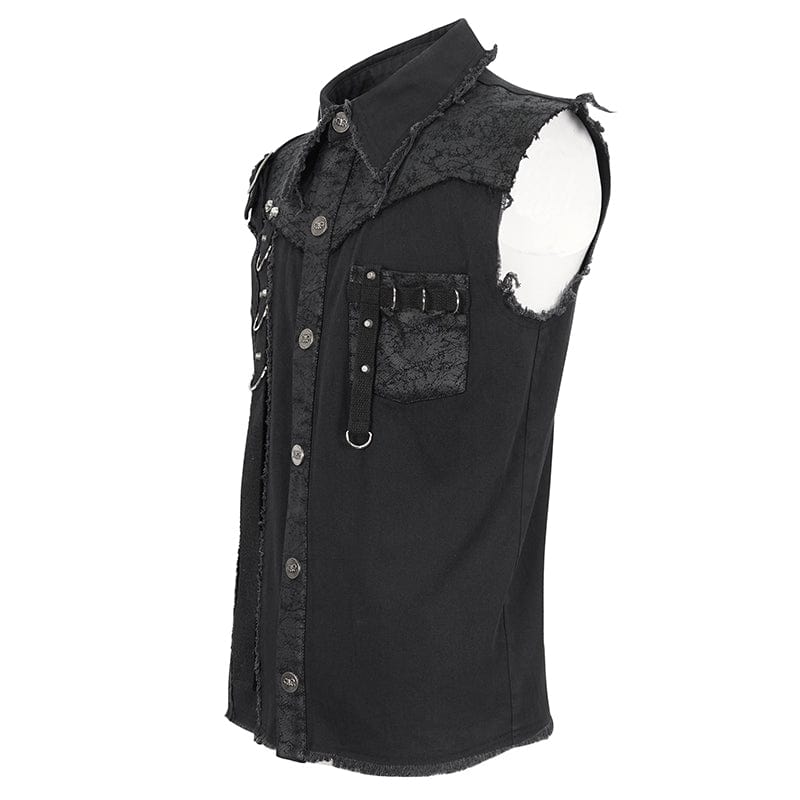 DEVIL FASHION Men's Punk Buckle Splice Unedged Vest