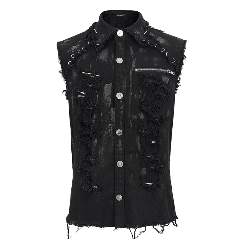 DEVIL FASHION Men's Punk Distressed Ripped Unedged Vest