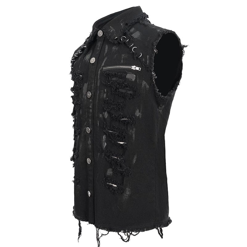 DEVIL FASHION Men's Punk Distressed Ripped Unedged Vest