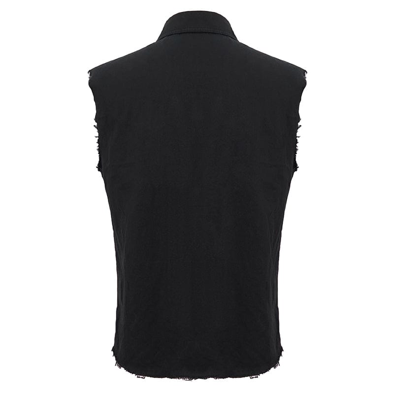 DEVIL FASHION Men's Punk Heart Printed Ripped Unedged Vest
