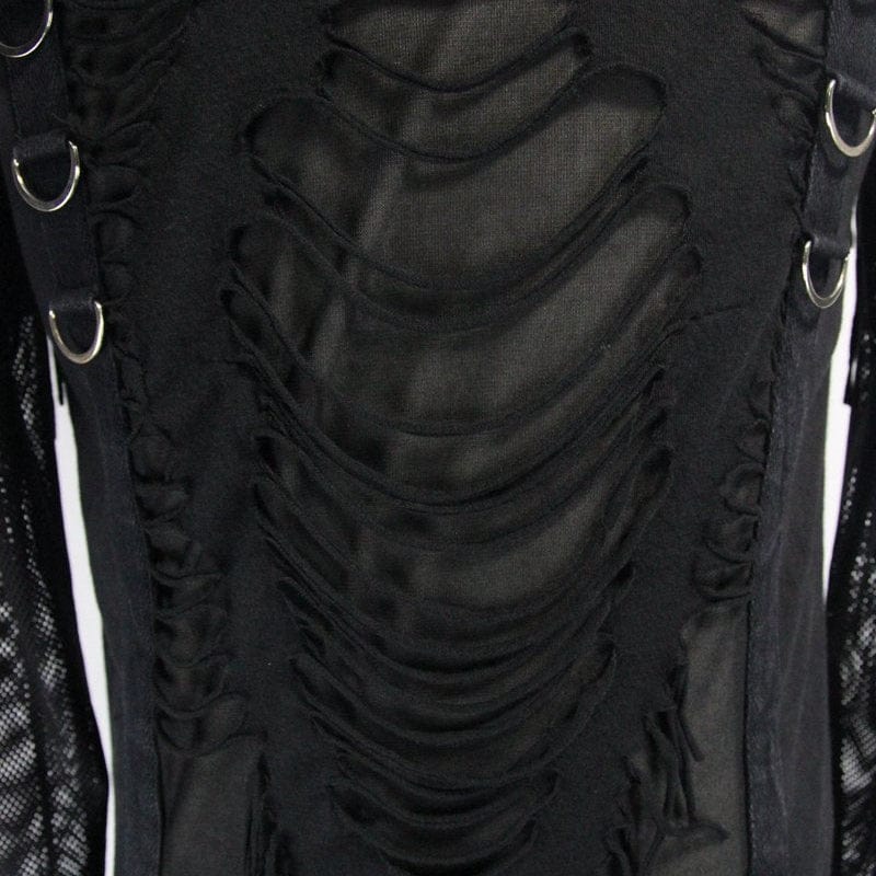 DEVIL FASHION Men's Punk Mesh and Distressed Rip T Shirt