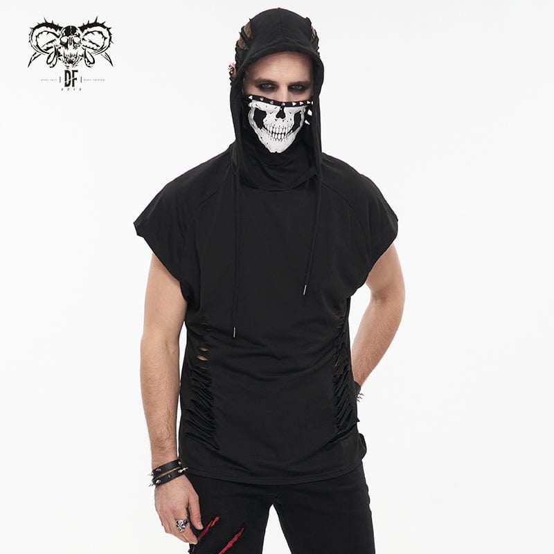 DEVIL FASHION Men's Punk Skull Printed Ripped Shirt