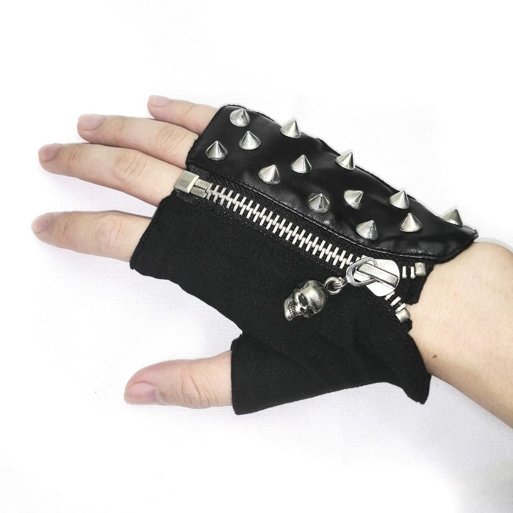 DEVIL FASHION Men's Punk Skull Rivets Gloves