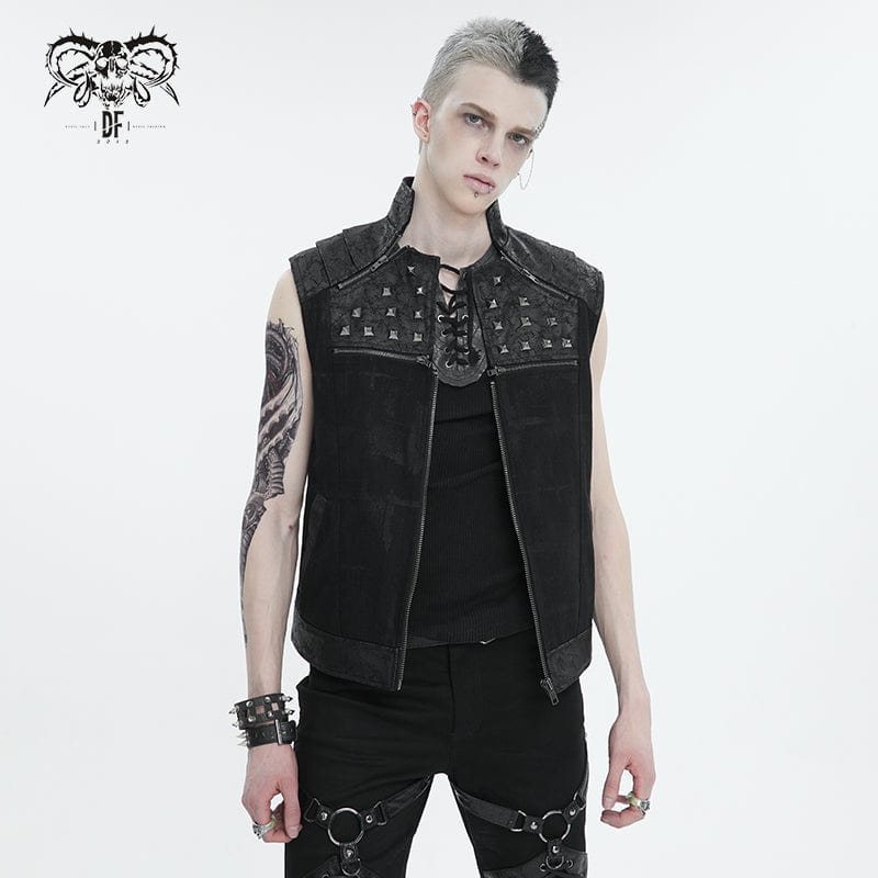 DEVIL FASHION Men's Punk Stand Collar Studded Vest