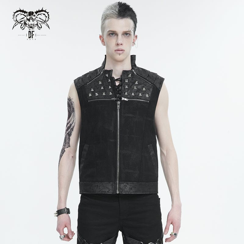DEVIL FASHION Men's Punk Stand Collar Studded Vest