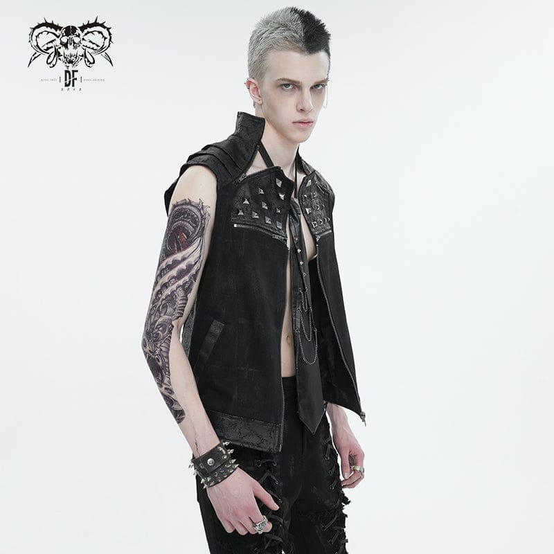 DEVIL FASHION Men's Punk Stand Collar Studded Vest