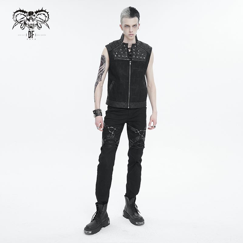 DEVIL FASHION Men's Punk Stand Collar Studded Vest