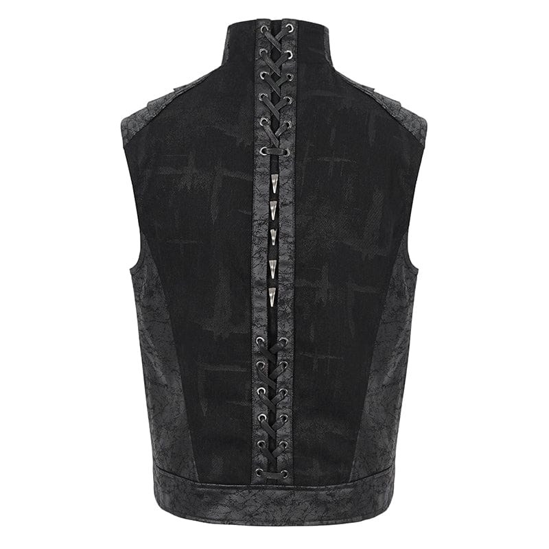 DEVIL FASHION Men's Punk Stand Collar Studded Vest