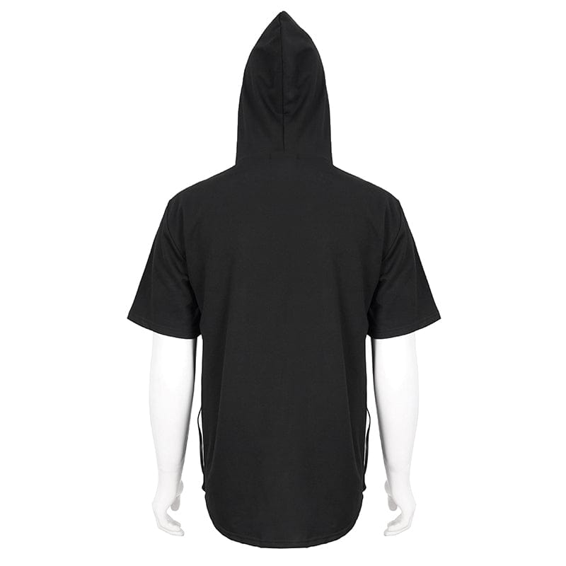 DEVIL FASHION Men's Punk Strappy Star Zipper Shirt with Hood