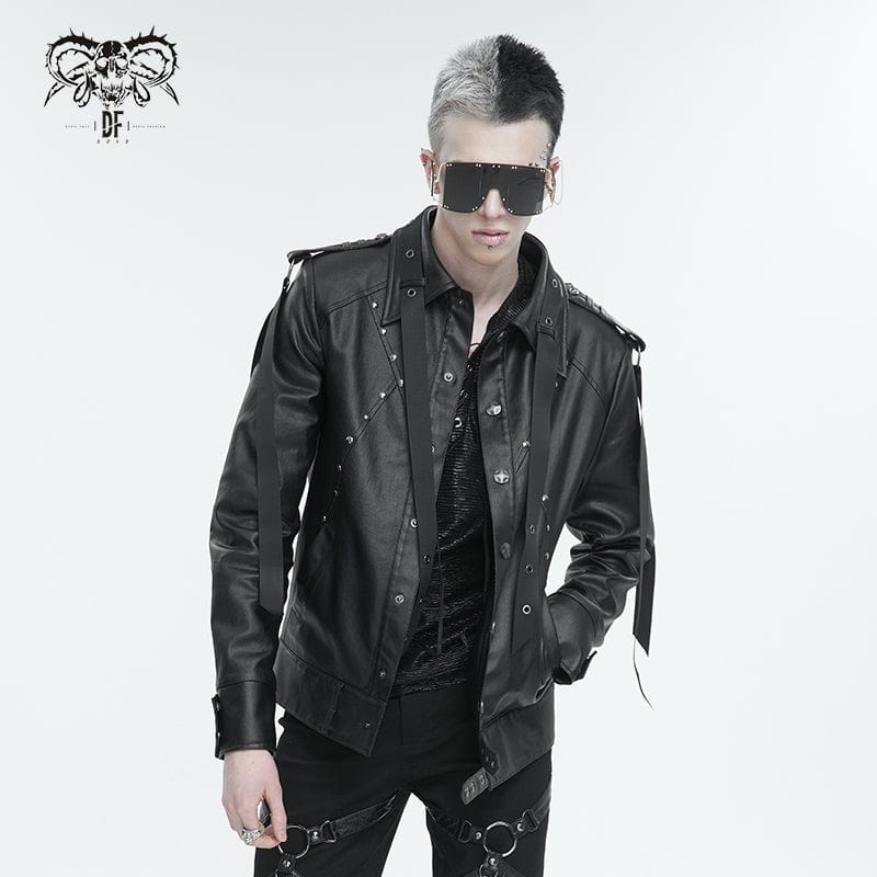 DEVIL FASHION Men's Punk Studded Strap Jacket