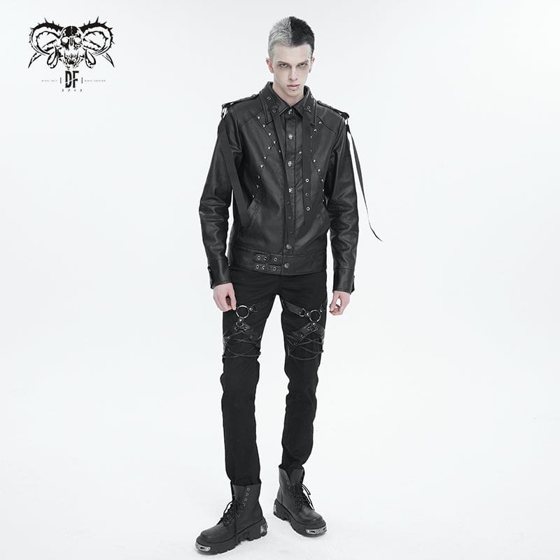 DEVIL FASHION Men's Punk Studded Strap Jacket