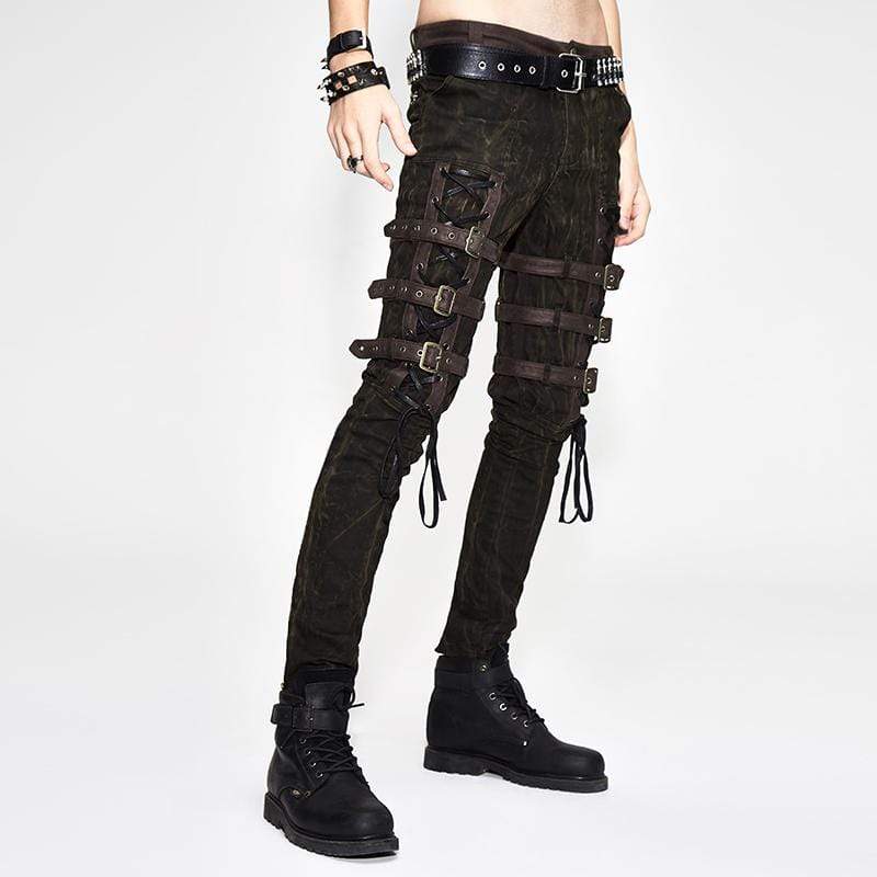 DEVIL FASHION Men's Punk Style Mid Rise Jeans