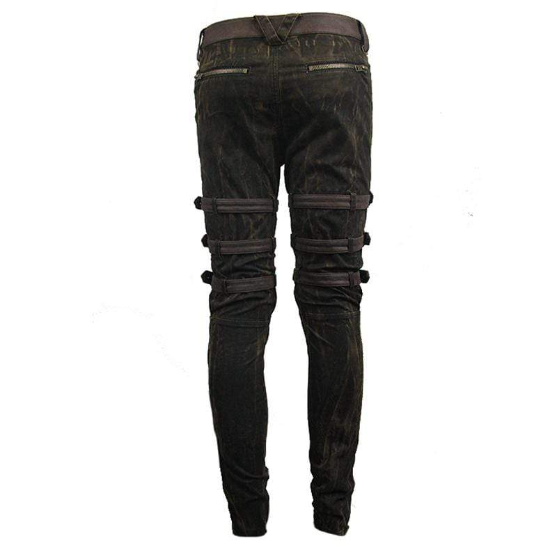 DEVIL FASHION Men's Punk Style Mid Rise Jeans