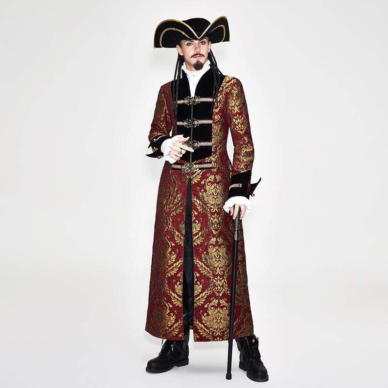 DEVIL FASHION Men's Red and Gold Vintage Long Coat