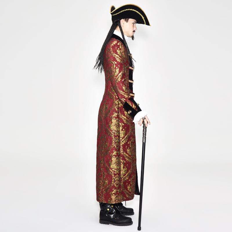 DEVIL FASHION Men's Red and Gold Vintage Long Coat