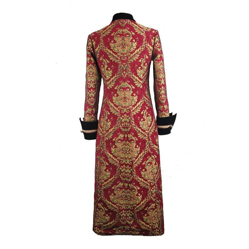DEVIL FASHION Men's Red and Gold Vintage Long Coat