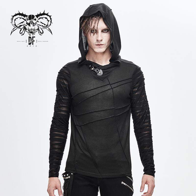 DEVIL FASHION Men's Sheer Gauze Sleeved Fitted Hoodies