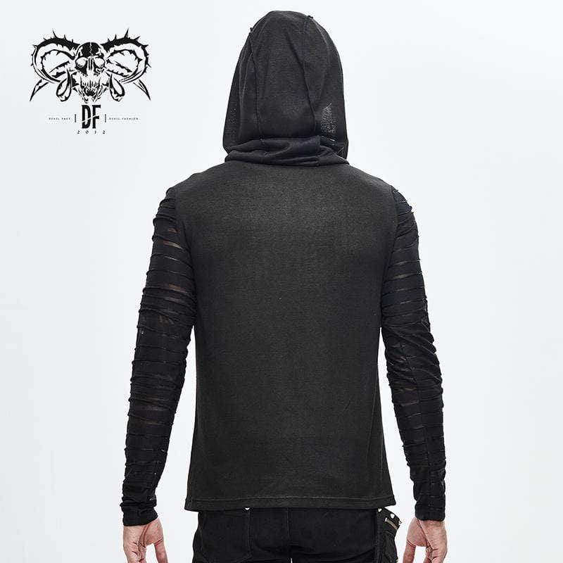 DEVIL FASHION Men's Sheer Gauze Sleeved Fitted Hoodies