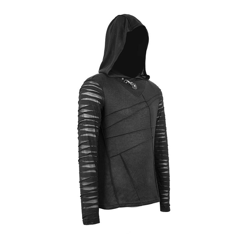 DEVIL FASHION Men's Sheer Gauze Sleeved Fitted Hoodies