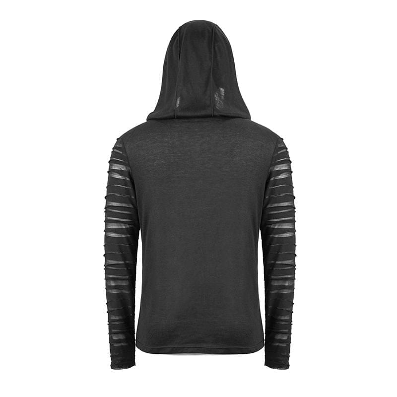 DEVIL FASHION Men's Sheer Gauze Sleeved Fitted Hoodies
