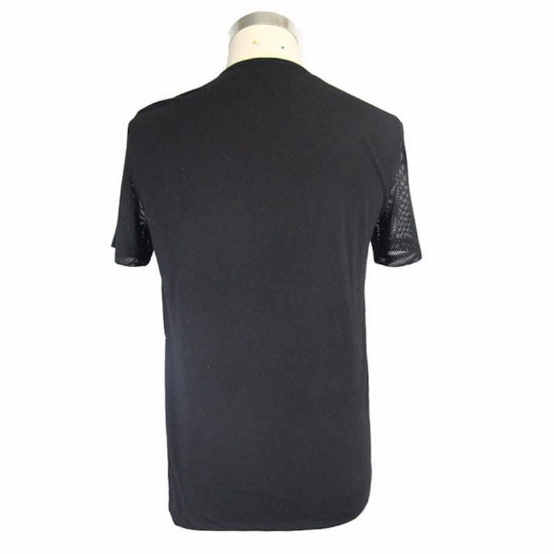 DEVIL FASHION Men's Short Sleeve Mesh Band Punk T-Shirt