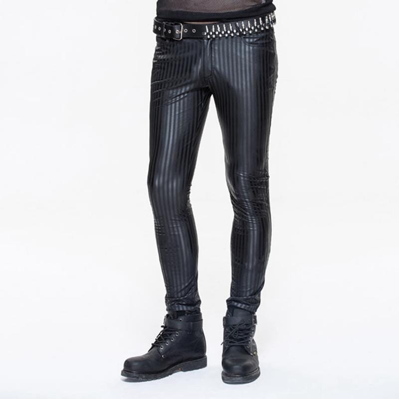 DEVIL FASHION Men's Skinny Punk Striped Trousers