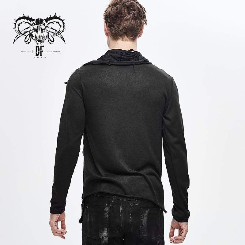DEVIL FASHION Men's Turtle Neck Cutout Grunge Tattered Standard Tops