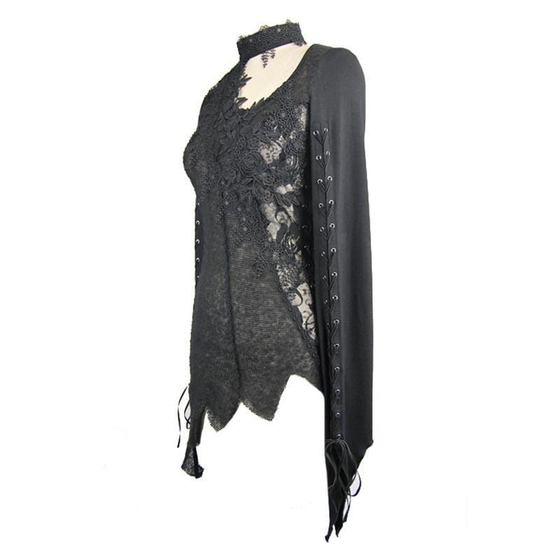 DEVIL FASHION Women's Asymmetric Lace Trimmed Goth Top