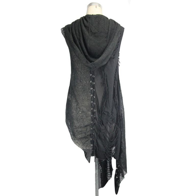 DEVIL FASHION Women's Distressed Cowl With Lacing