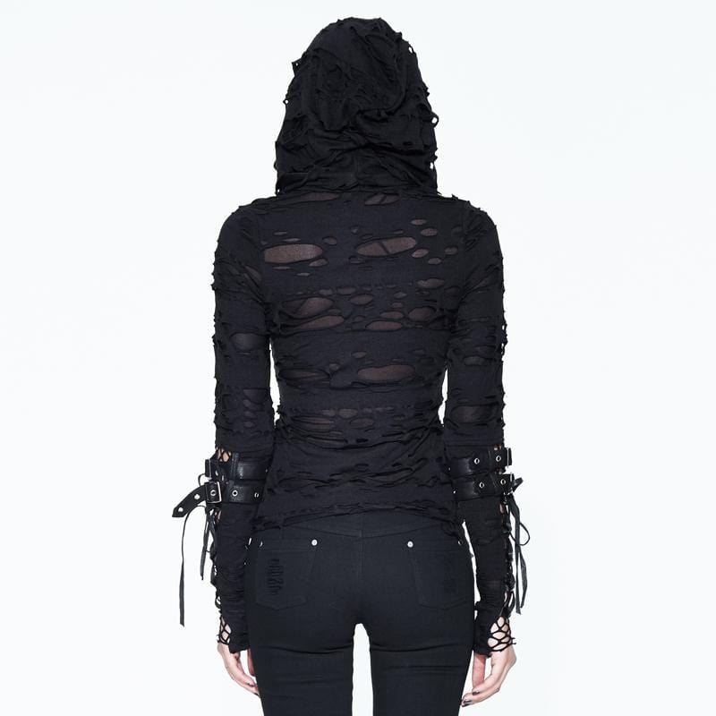 DEVIL FASHION Women's Distressed Hooded Punk Goth Top