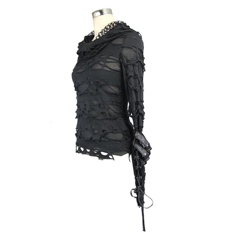 DEVIL FASHION Women's Distressed Hooded Punk Goth Top