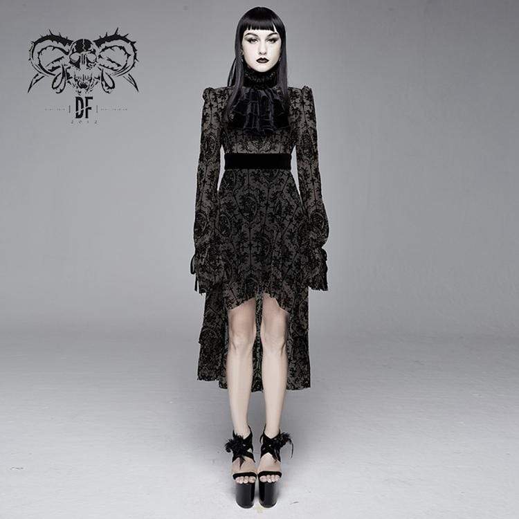 Women's Goth Floral Lace Long Sleeved Dresses