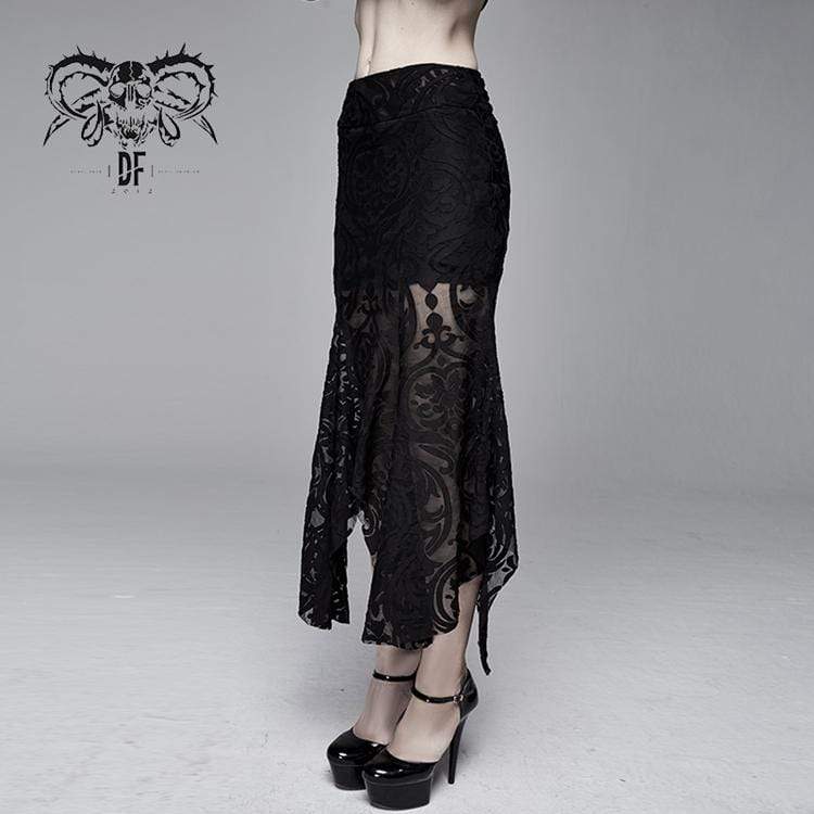 Women's Goth Floral Translucent Fishtail Skirt