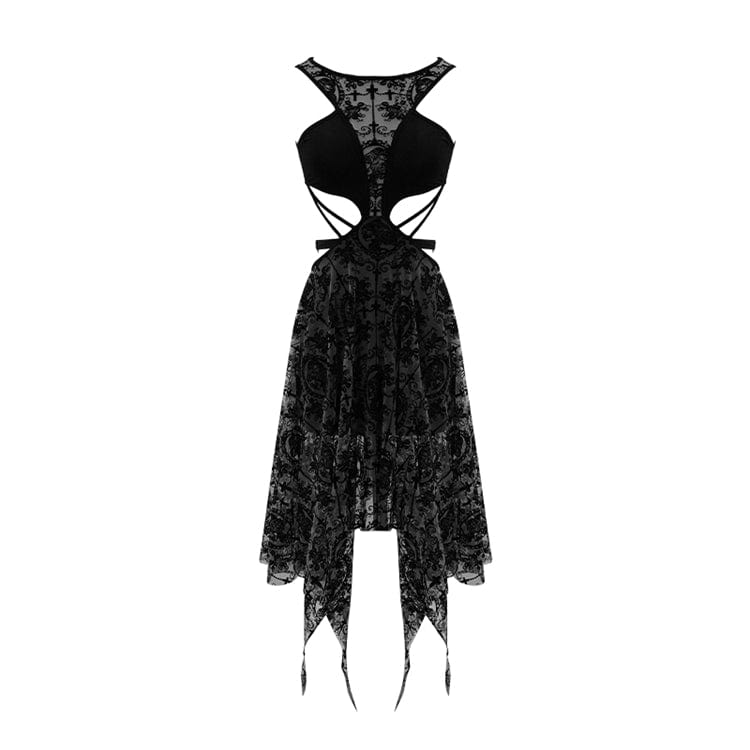 DEVIL FASHION Women's Goth Hollow Out Irregular Floral Dress