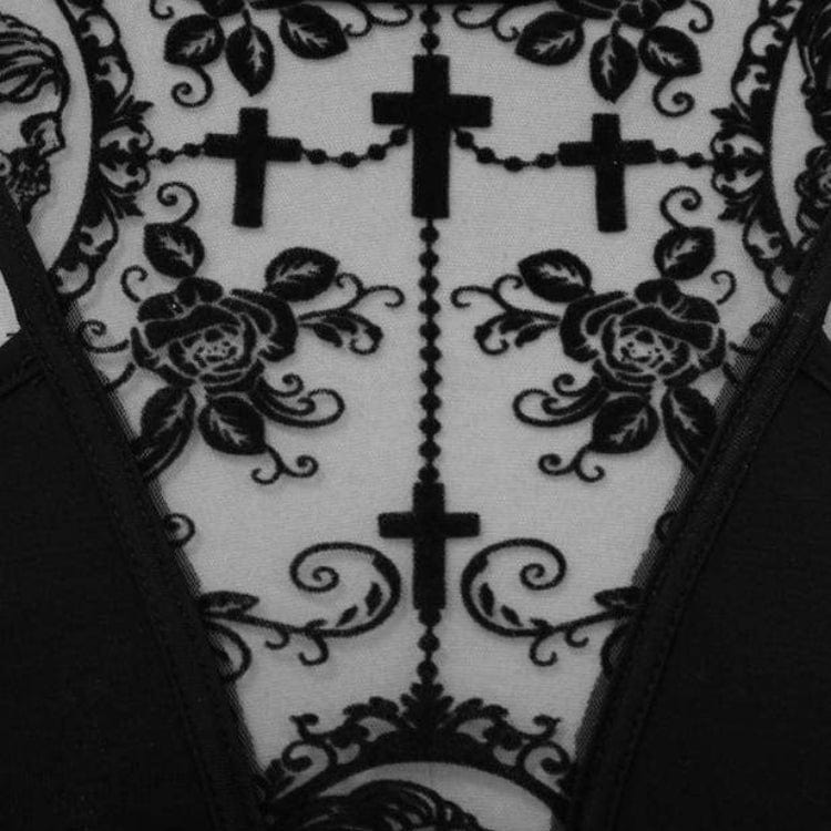 DEVIL FASHION Women's Goth Hollow Out Irregular Floral Dress