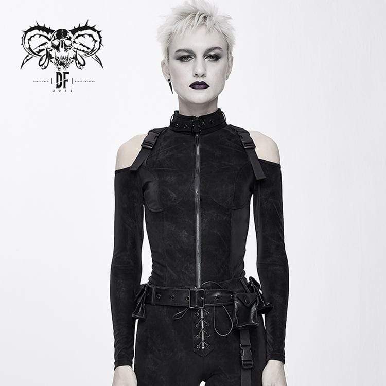 DEVIL FASHION Women's Goth Off Shoulder Slim Fitted Jackets