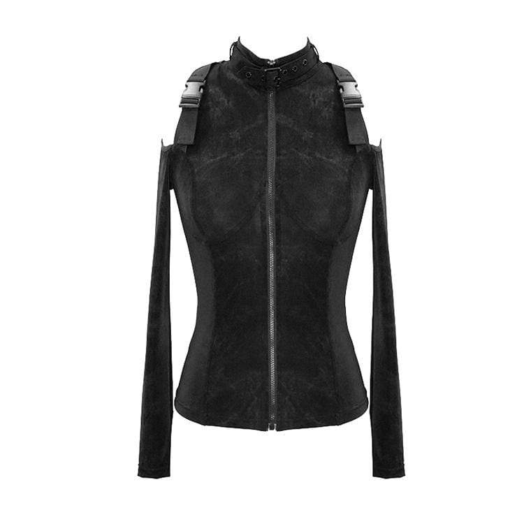 DEVIL FASHION Women's Goth Off Shoulder Slim Fitted Jackets