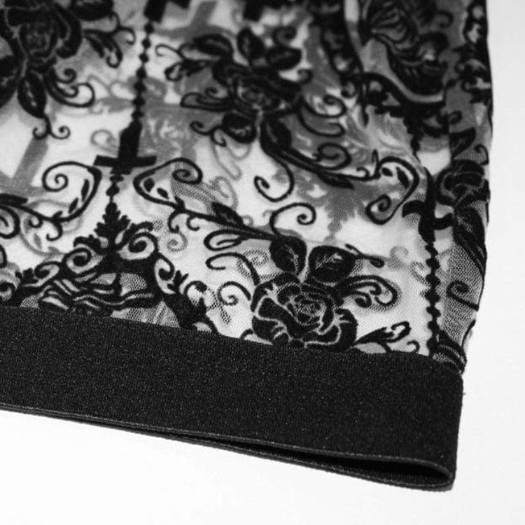 DEVIL FASHION Women's Goth Sheer Floral Lace Leggings