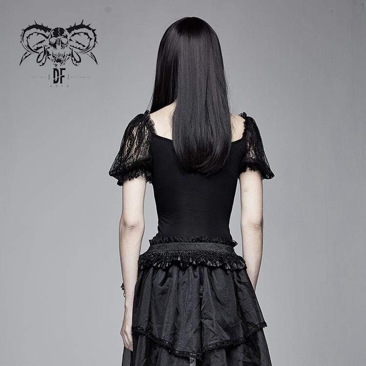 Women's Goth Sheer Lace Puff Sleeved Tops
