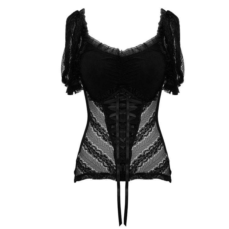 Women's Goth Sheer Lace Puff Sleeved Tops