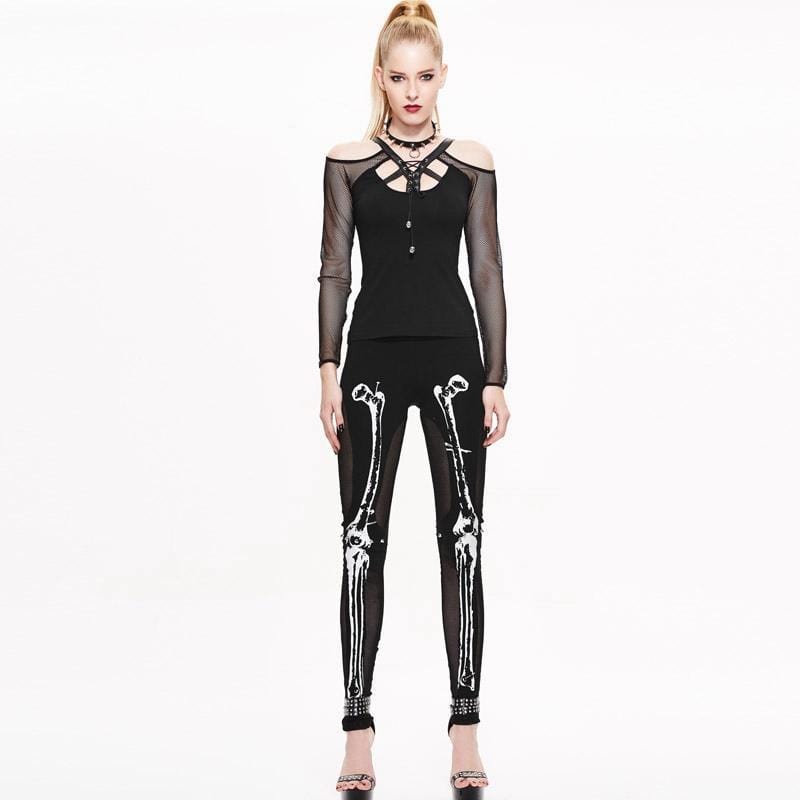 DEVIL FASHION Women's Goth Skeleton Bones Leggings