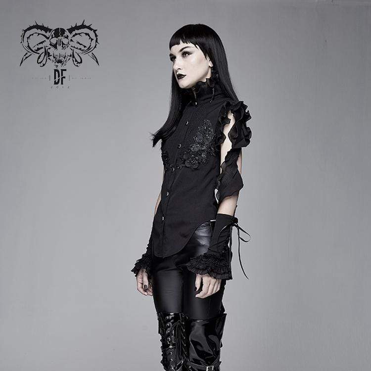Women's Goth Stand Collar Ruffles Sleeveless Shirt