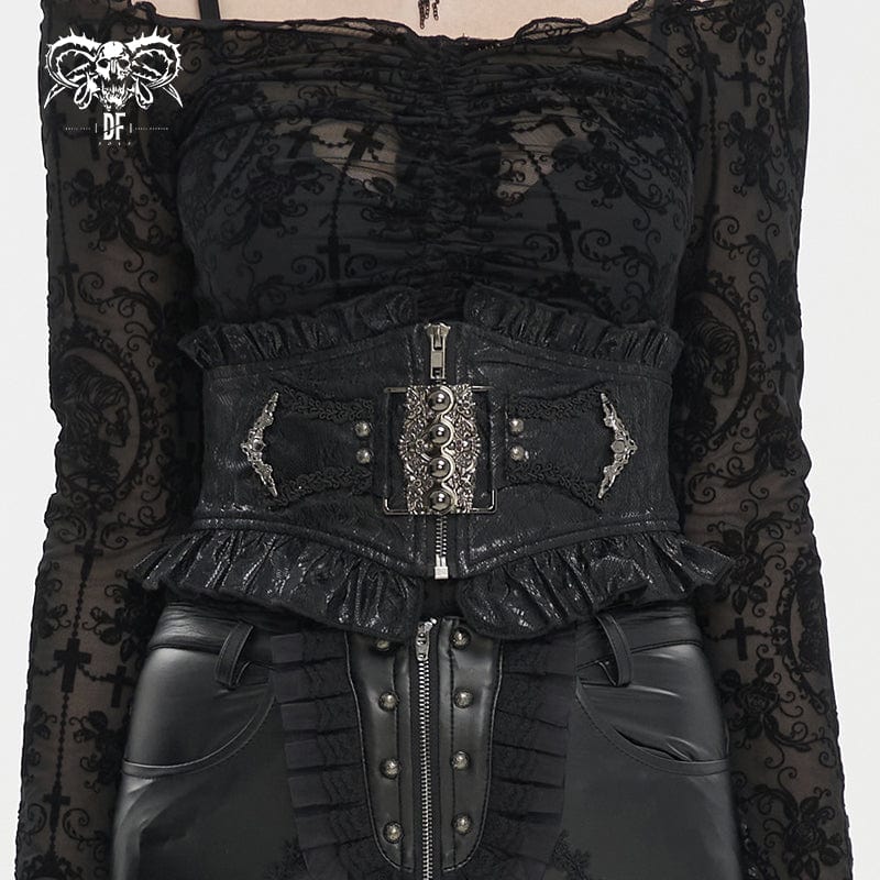 DEVIL FASHION Women's Gothic Beads Ruffled Belt